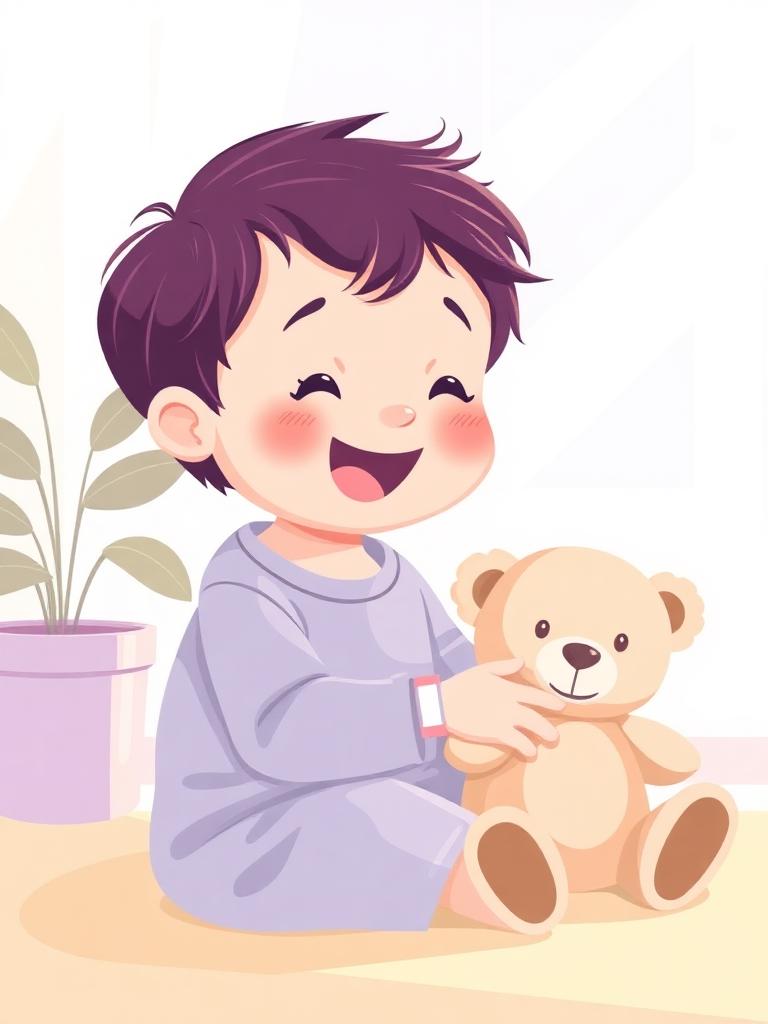 Criança sorridente brincando em casa com os pais ao fundo